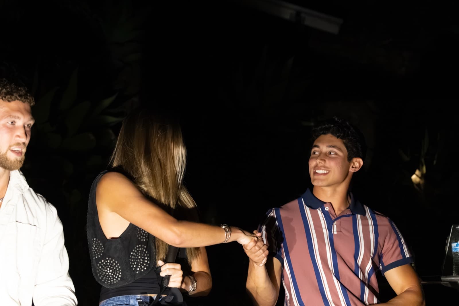 SDSU blind dating show: Blindfold off. Eris meeting Camilo for the first time.