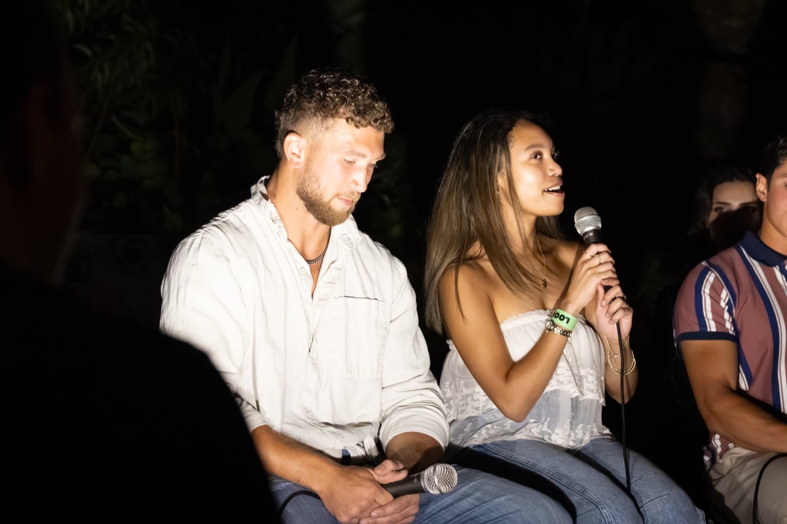 SDSU blind dating show: Naomi making her case after the reveal.