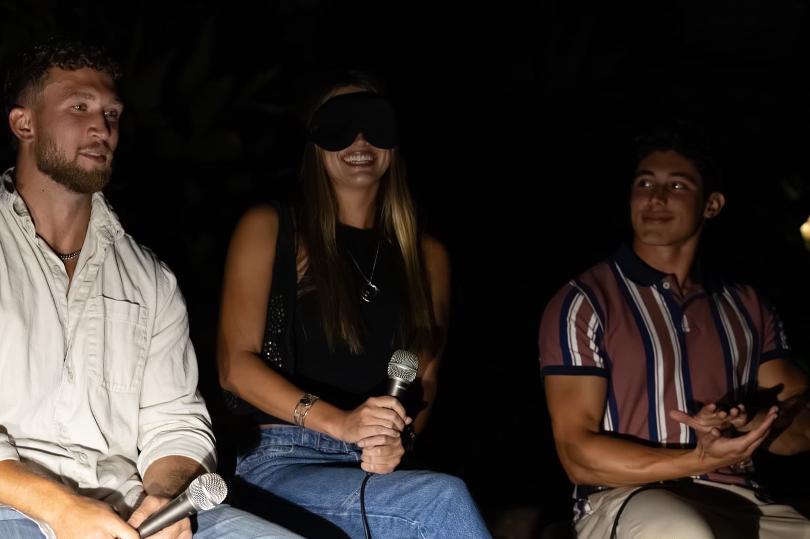SDSU blind dating show: Eris, Cameron, Camilo. The triangle.