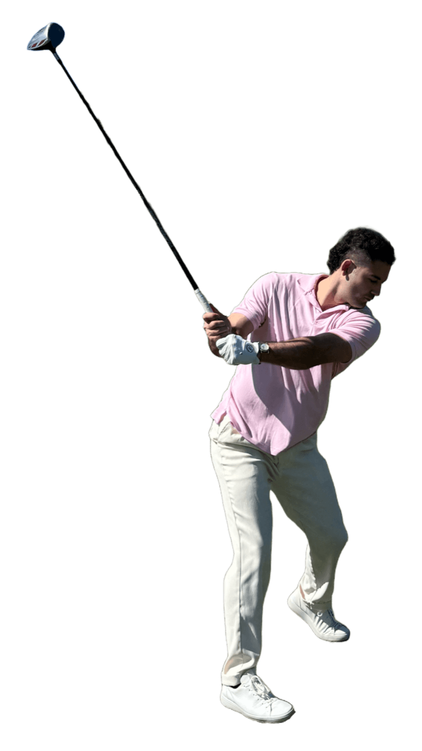 Mohammad swinging a golf club