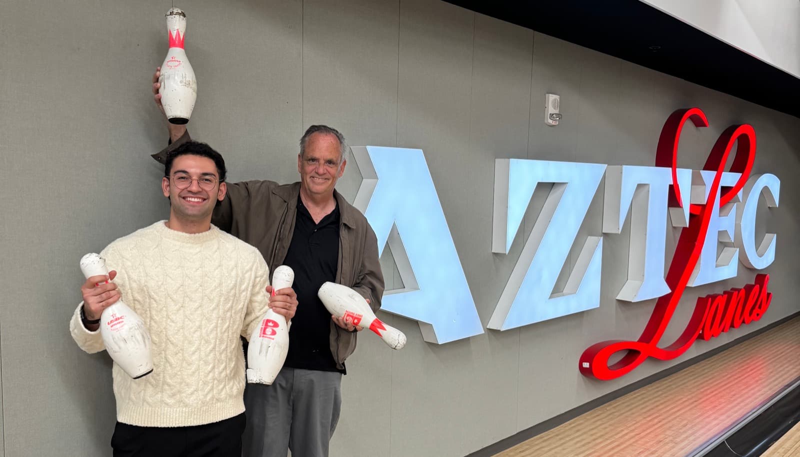 Mohammad and his bowling coach at Aztec Lanes